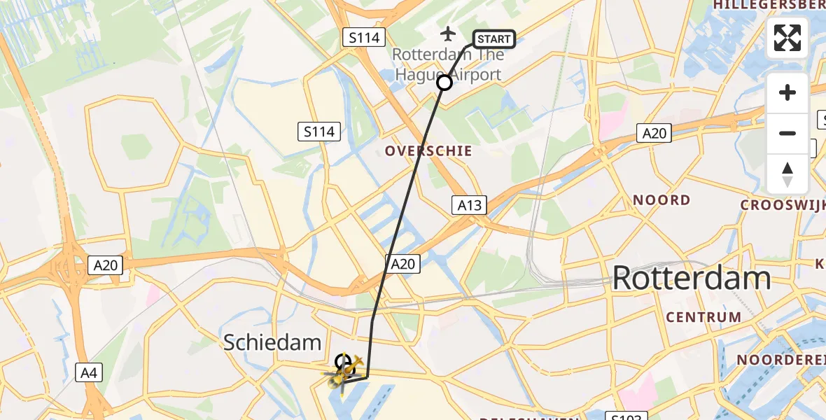 Vluchtroute Traumahelikopter Rotterdam The Hague Airport - Rotterdam, 02 juni 2026, 14:02