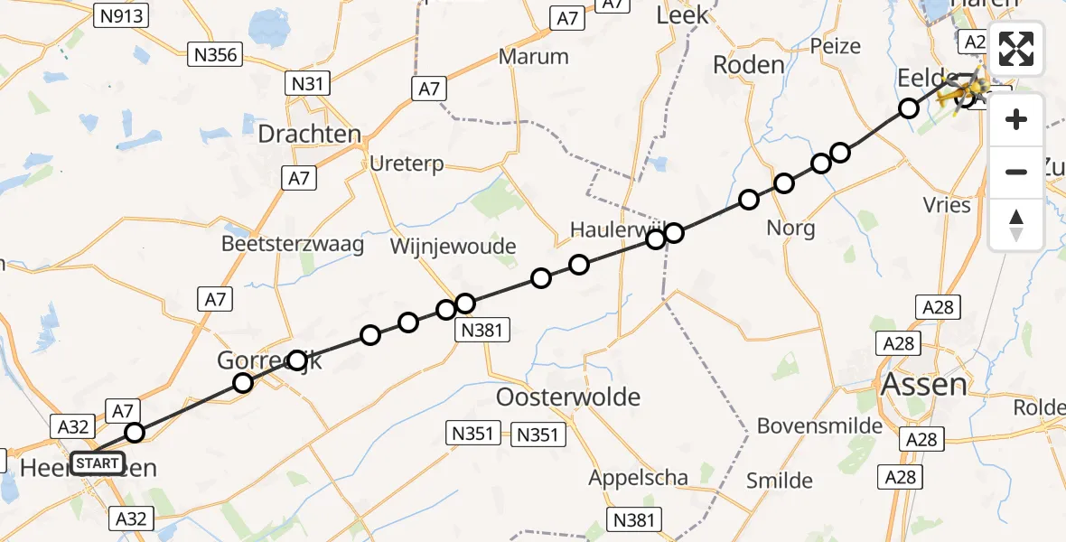 Vluchtroute Traumahelikopter Heerenveen - Groningen Airport Eelde, 02 juni 2026, 14:16