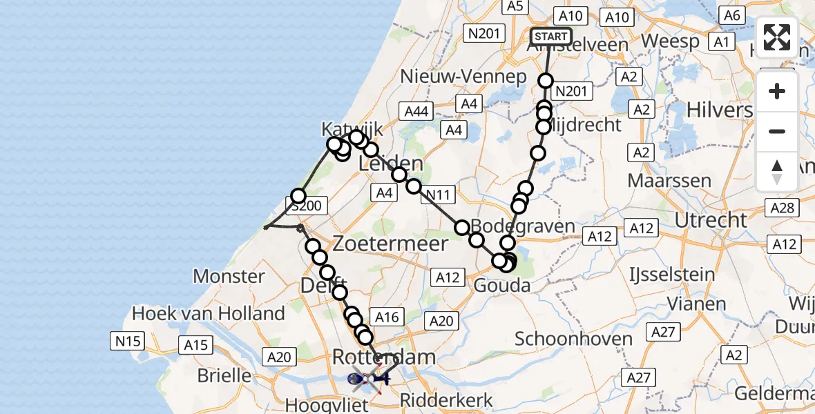 Vluchtroute Politiehelikopter Amsterdam Vliegveld Schiphol - Rotterdam, 02 juni 2026, 14:40