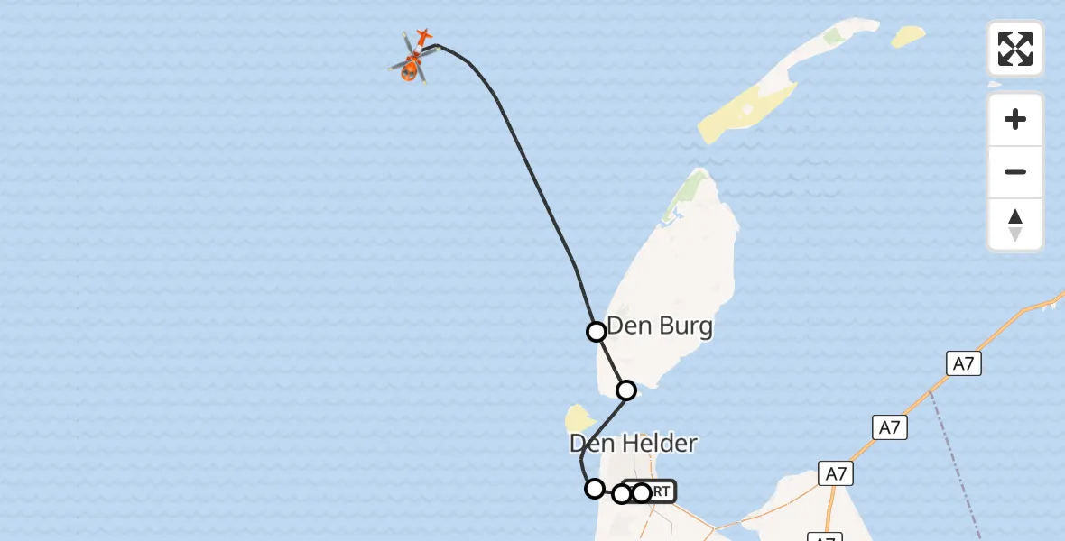 Vluchtroute Kustwachthelikopter Militair vliegveld De Kooy / Den Helder Airport - Noordzee, 02 juni 2026, 15:15