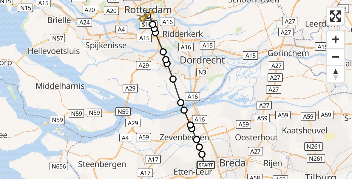 Vluchtroute Traumahelikopter Etten-Leur - Leids Universitair Medisch Centrum (LUMC), 02 juni 2026, 15:45