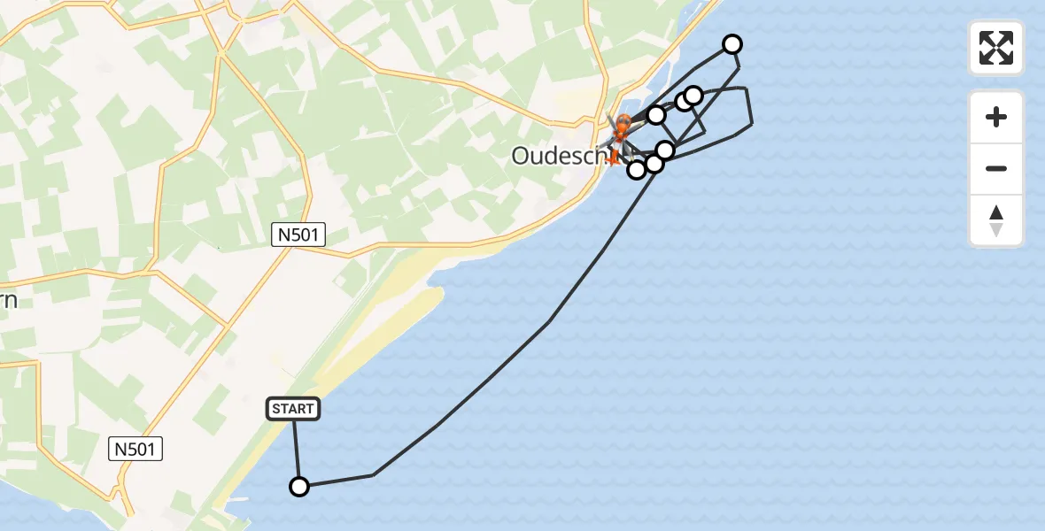 Vluchtroute Kustwachthelikopter Den Hoorn - Oudeschild, 02 juni 2026, 16:07
