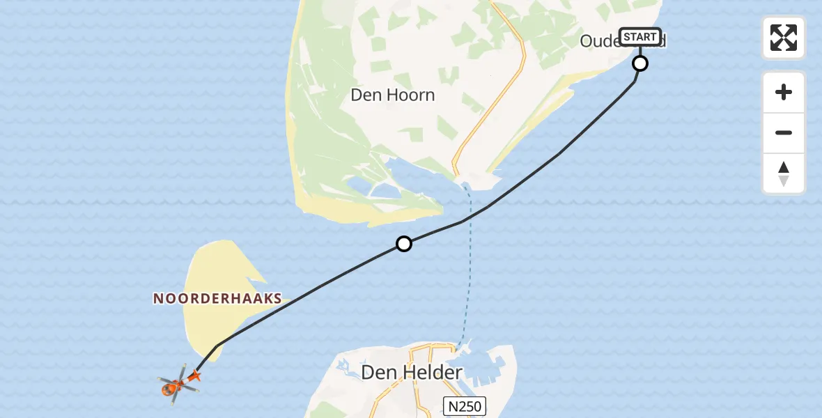 Vluchtroute Kustwachthelikopter Oudeschild - Noordzee, 02 juni 2026, 16:19