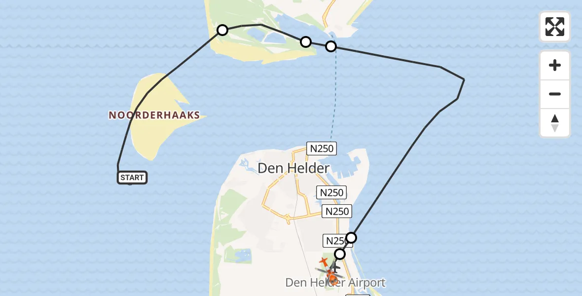 Vluchtroute Kustwachthelikopter Noordzee - Militair vliegveld De Kooy / Den Helder Airport, 02 juni 2026, 16:31