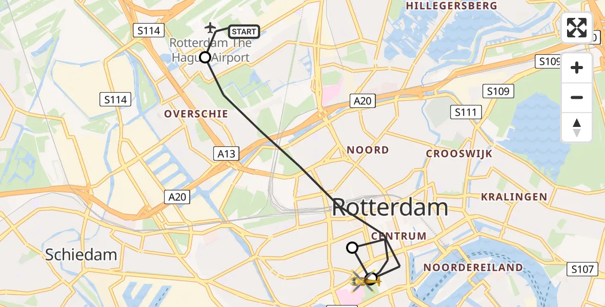 Vluchtroute Traumahelikopter Rotterdam The Hague Airport - Erasmus Medisch Centrum Heliport, 02 juni 2026, 18:08