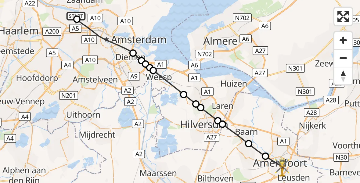 Vluchtroute Traumahelikopter Amsterdam Heliport - Amersfoort, 02 juni 2026, 18:26
