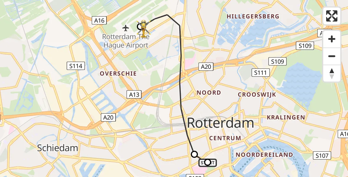 Vluchtroute Traumahelikopter Leids Universitair Medisch Centrum (LUMC) - Rotterdam The Hague Airport, 02 juni 2026, 19:00