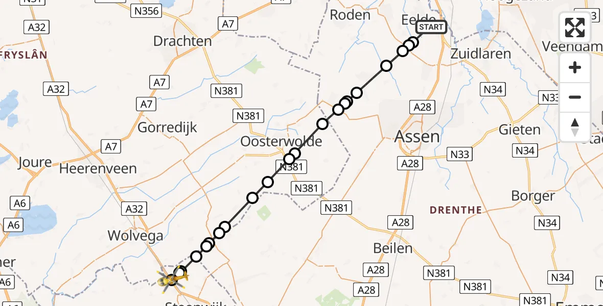 Vluchtroute Traumahelikopter Groningen Airport Eelde - De Pol, 03 juni 2026, 08:32
