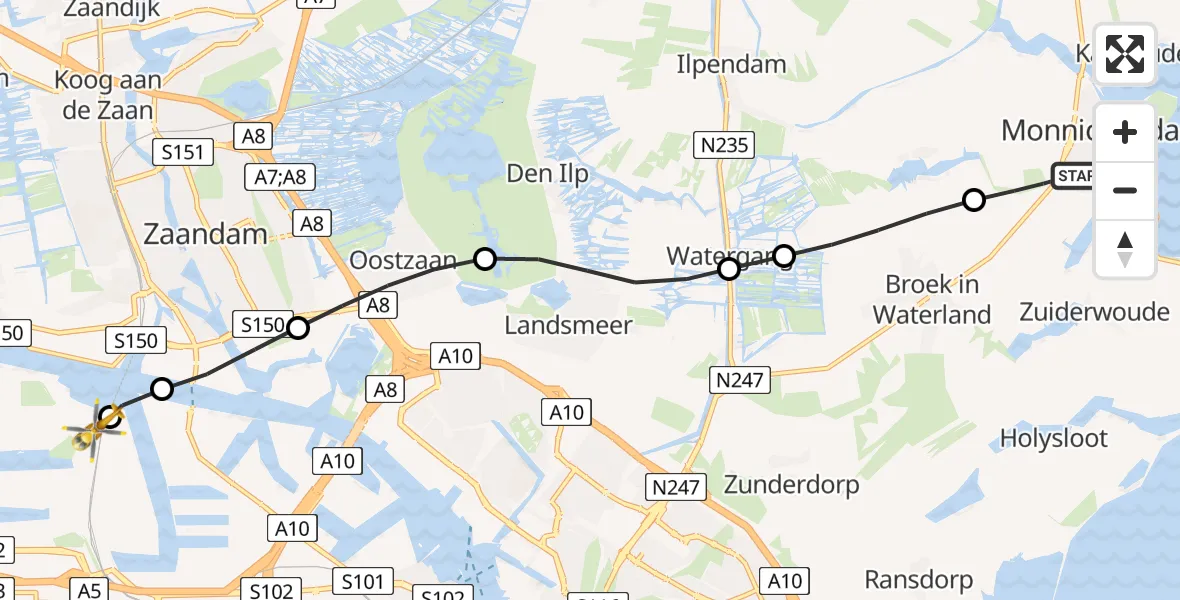 Vluchtroute Traumahelikopter Monnickendam - Amsterdam Heliport, 03 juni 2026, 09:34