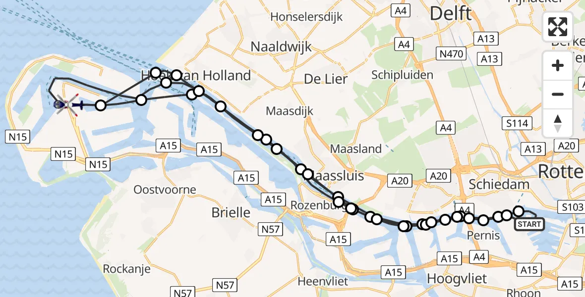 Vluchtroute Politiehelikopter Rotterdam - Maasvlakte Rotterdam, 03 juni 2026, 09:49