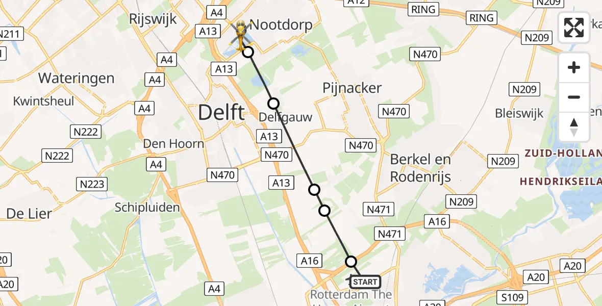 Vluchtroute Traumahelikopter Rotterdam The Hague Airport - 's-Gravenhage, 03 juni 2026, 10:38