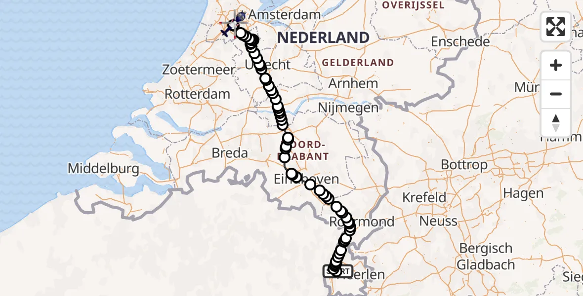 Vluchtroute Politiehelikopter Maastricht Aachen Airport - Amsterdam Vliegveld Schiphol, 03 juni 2026, 10:45