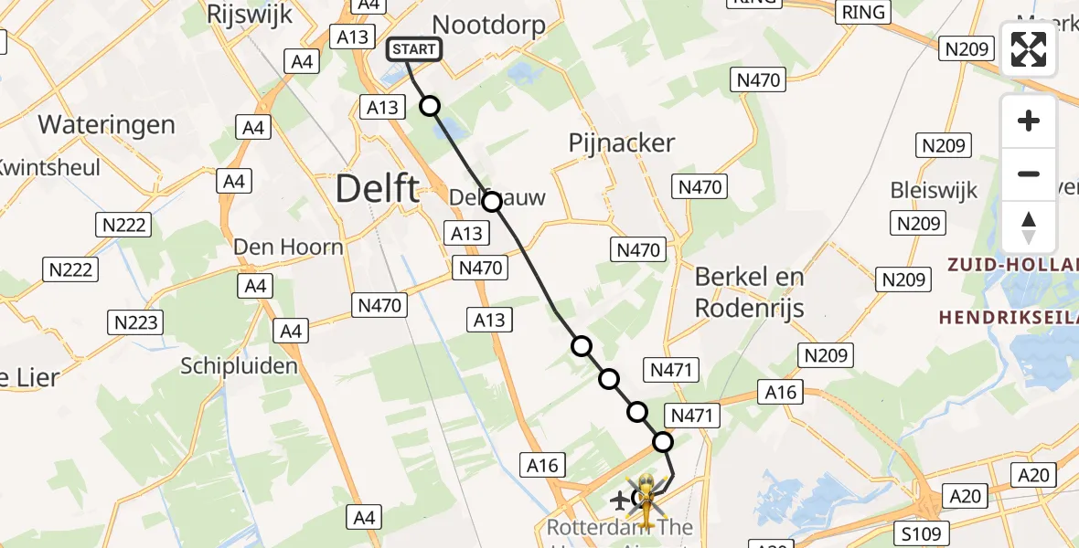 Vluchtroute Traumahelikopter 's-Gravenhage - Rotterdam The Hague Airport, 03 juni 2026, 10:53
