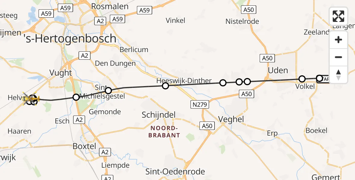 Vluchtroute Traumahelikopter Vliegbasis Volkel - Helvoirt, 03 juni 2026, 12:40