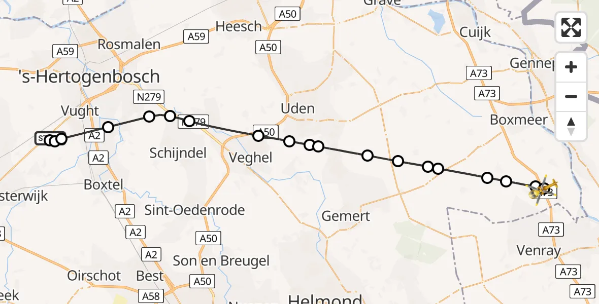 Vluchtroute Traumahelikopter Helvoirt - Overloon, 03 juni 2026, 13:21
