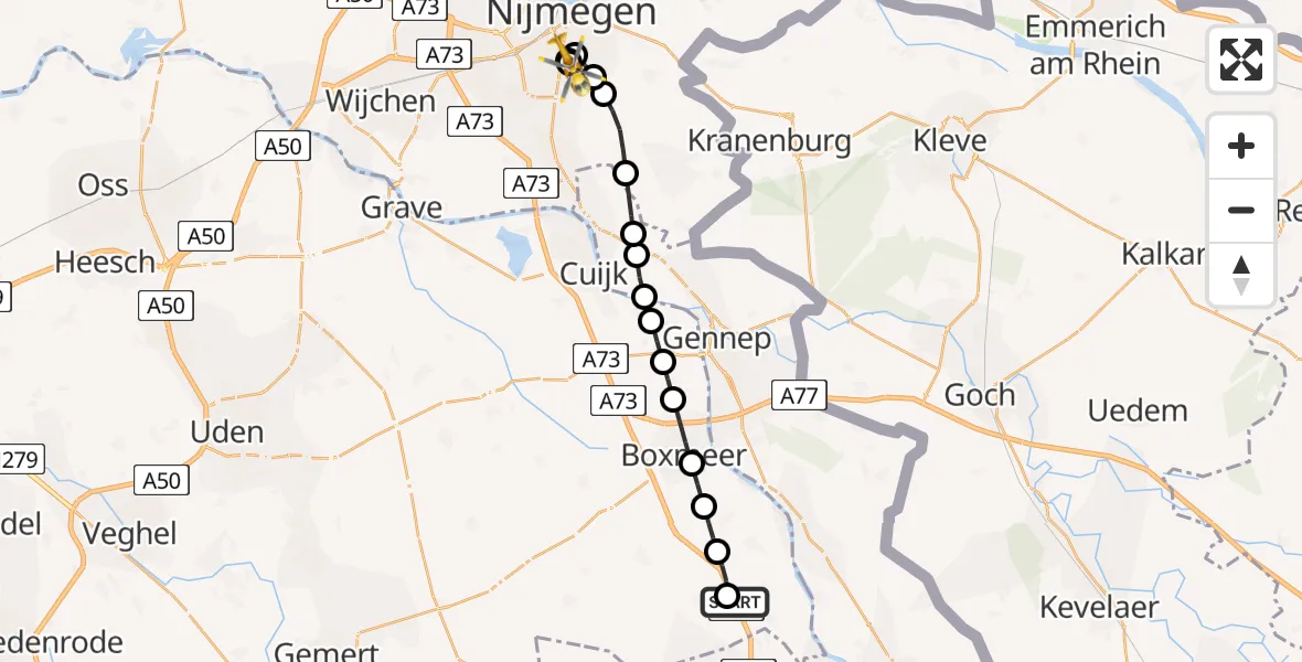 Vluchtroute Traumahelikopter Overloon - Radboud University Medical Center Heliport, 03 juni 2026, 13:58