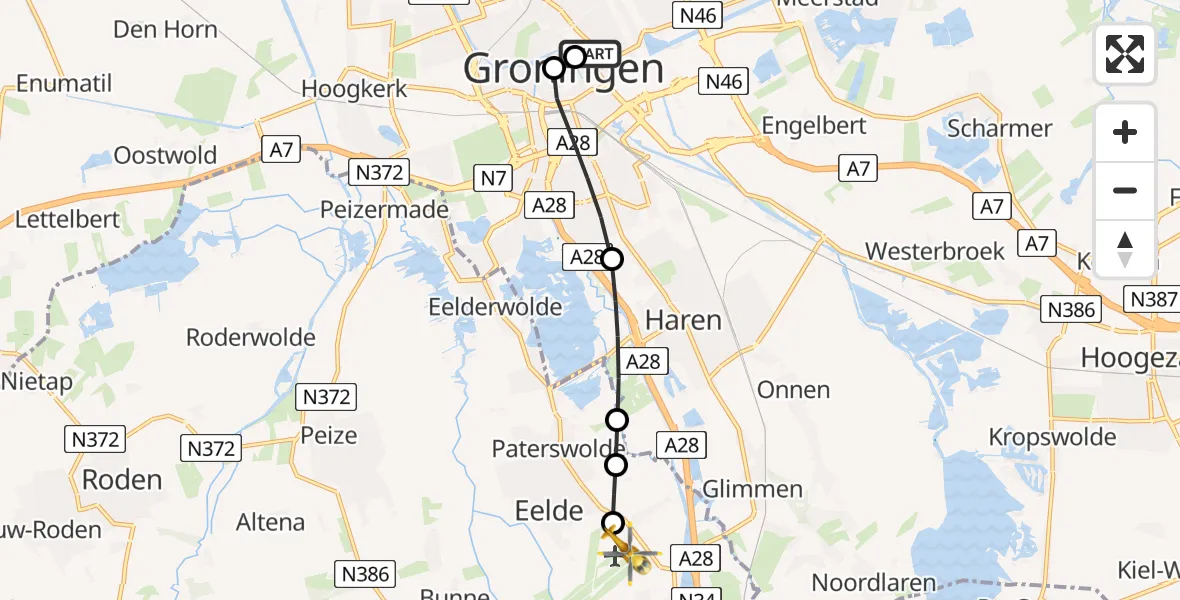Vluchtroute Traumahelikopter Universitair Medisch Centrum Groningen - Groningen Airport Eelde, 03 juni 2026, 14:01