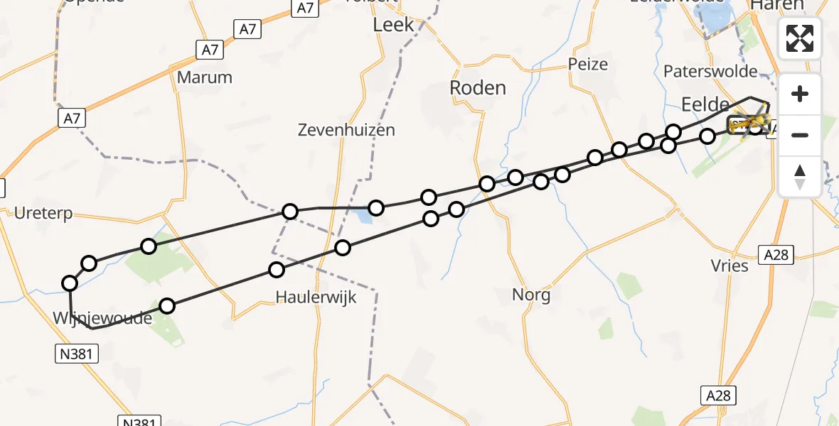Vluchtroute Traumahelikopter Groningen Airport Eelde - Groningen Airport Eelde, 03 juni 2026, 14:18
