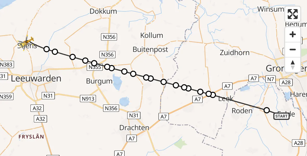 Vluchtroute Traumahelikopter Eelde - Stiens, 03 juni 2026, 15:05