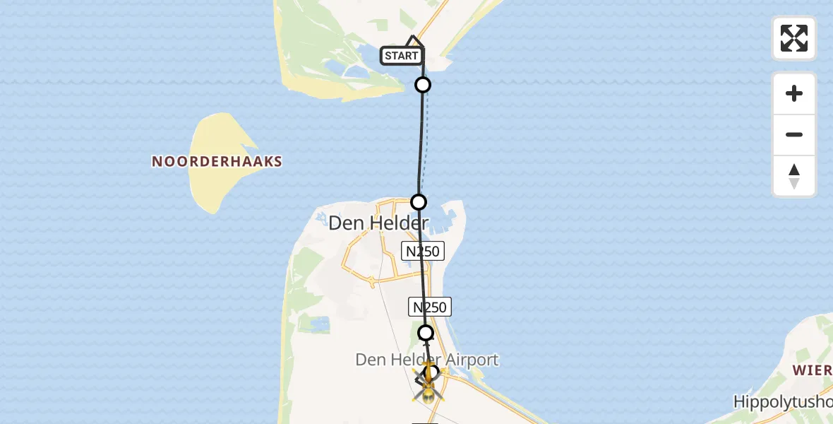 Vluchtroute Ambulancehelikopter Den Hoorn - Den Helder, 03 juni 2026, 15:09