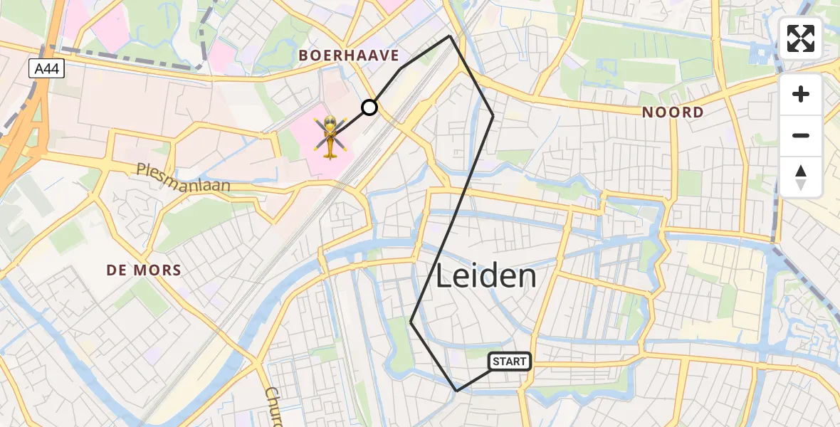 Vluchtroute Traumahelikopter Leiden - Leiden University Medical Center Heliport, 03 juni 2026, 16:28