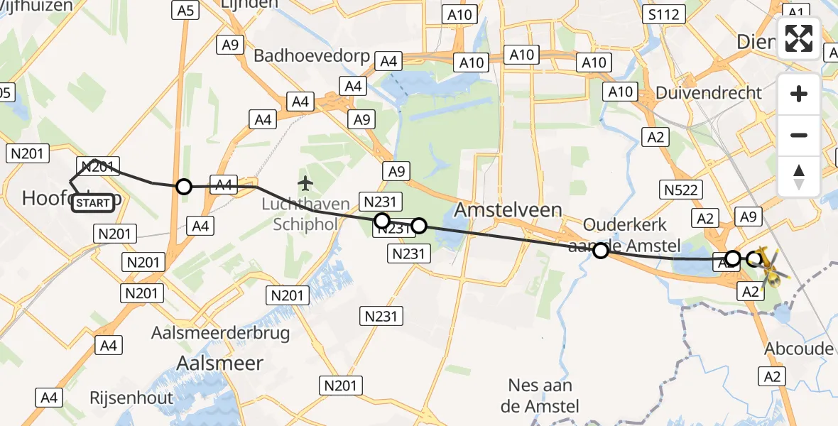 Vluchtroute Traumahelikopter Hoofddorp - Amsterdam UMC Helipad, 03 juni 2026, 16:57