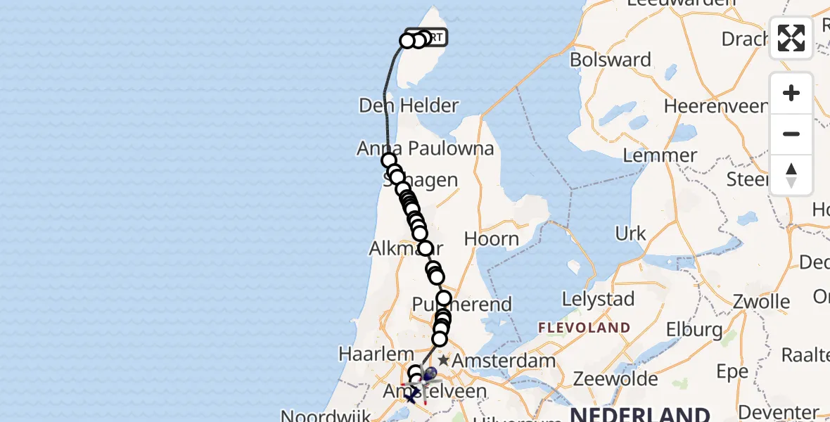 Vluchtroute Politiehelikopter Texel International Airport - Amsterdam Vliegveld Schiphol, 03 juni 2026, 17:30