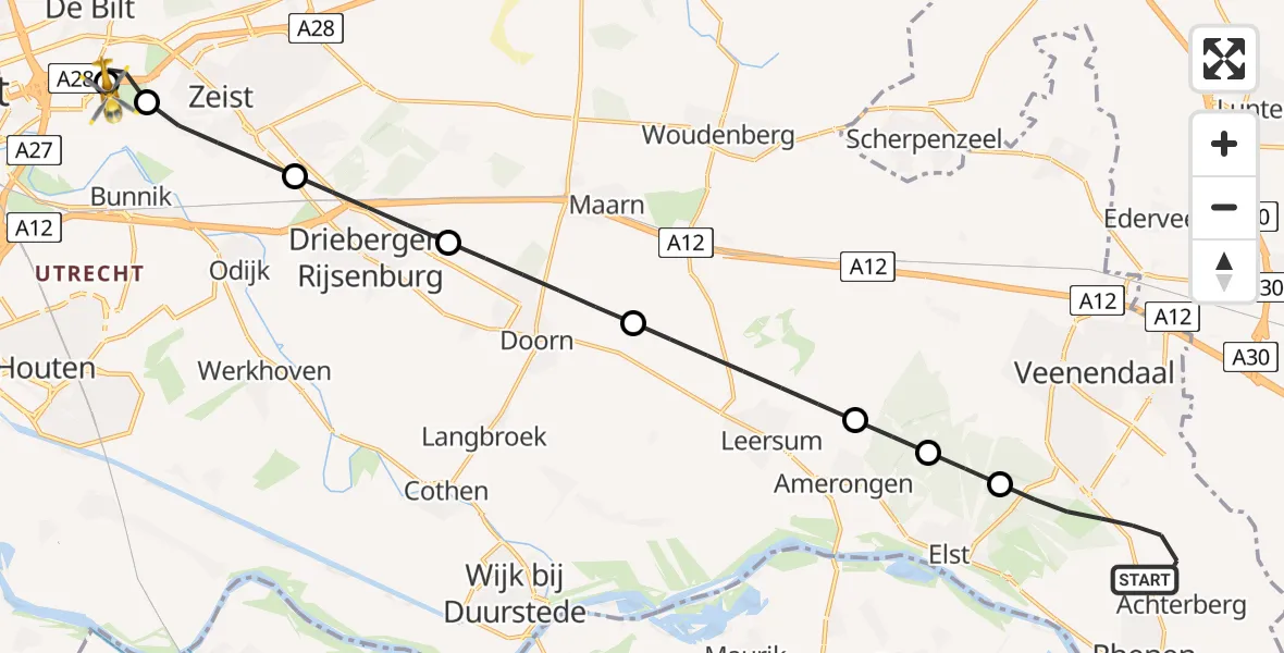 Vluchtroute Traumahelikopter Rhenen - Utrecht, 03 juni 2026, 18:05