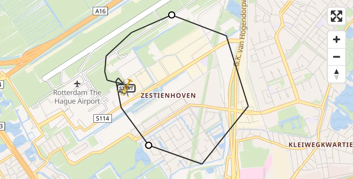 Vluchtroute Traumahelikopter Rotterdam The Hague Airport - Rotterdam The Hague Airport, 03 juni 2026, 19:28