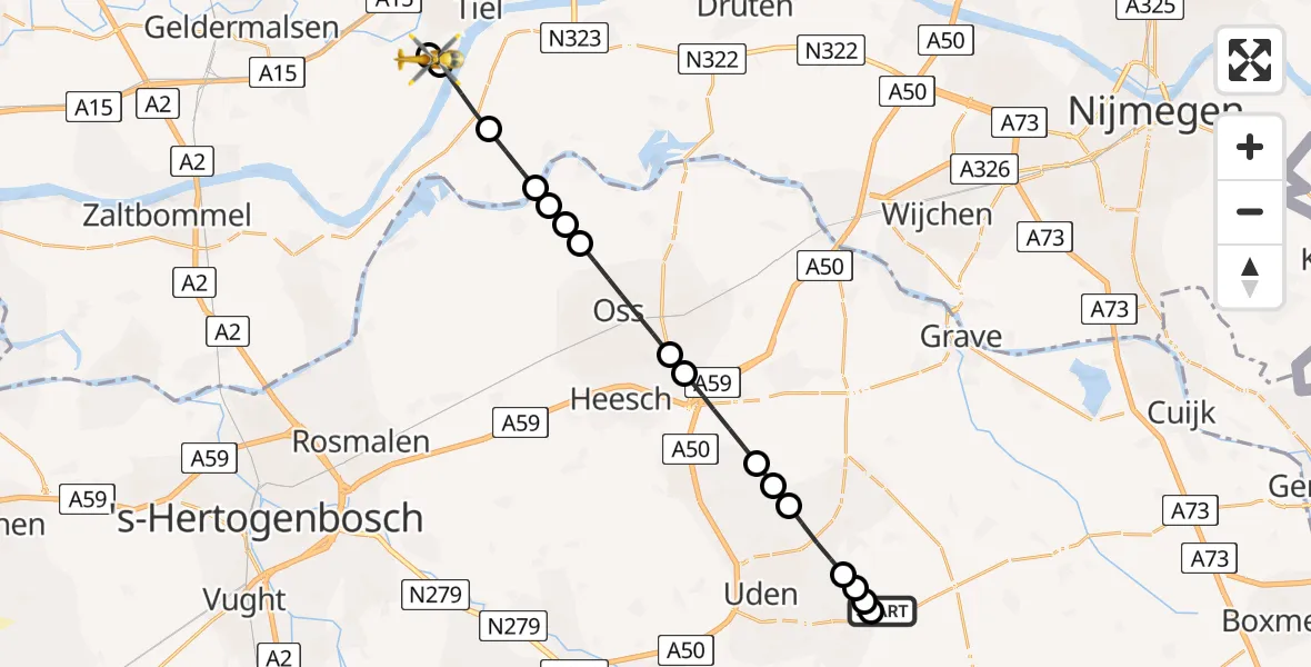 Vluchtroute Traumahelikopter Vliegbasis Volkel - Tiel, 04 juni 2026, 03:43