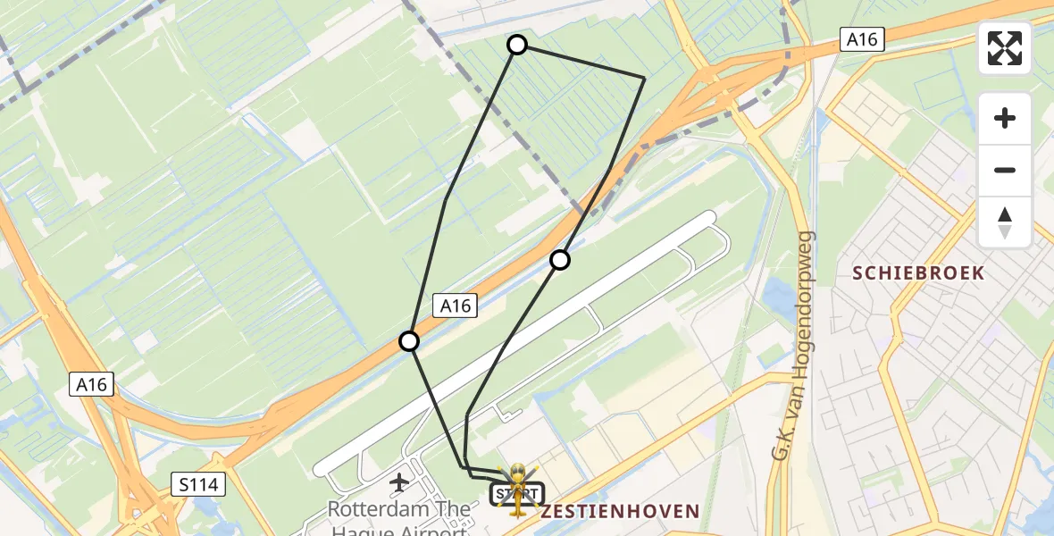 Vluchtroute Traumahelikopter Rotterdam The Hague Airport - Rotterdam The Hague Airport, 04 juni 2026, 03:58