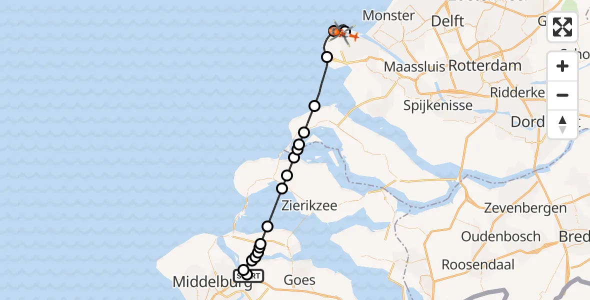 Vluchtroute Kustwachthelikopter Vliegveld Midden-Zeeland - Maasvlakte Rotterdam, 04 juni 2026, 06:41
