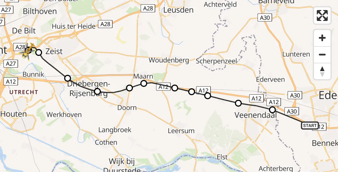 Vluchtroute Traumahelikopter Ede - University Medical Center Utrecht Heliport, 04 juni 2026, 08:09