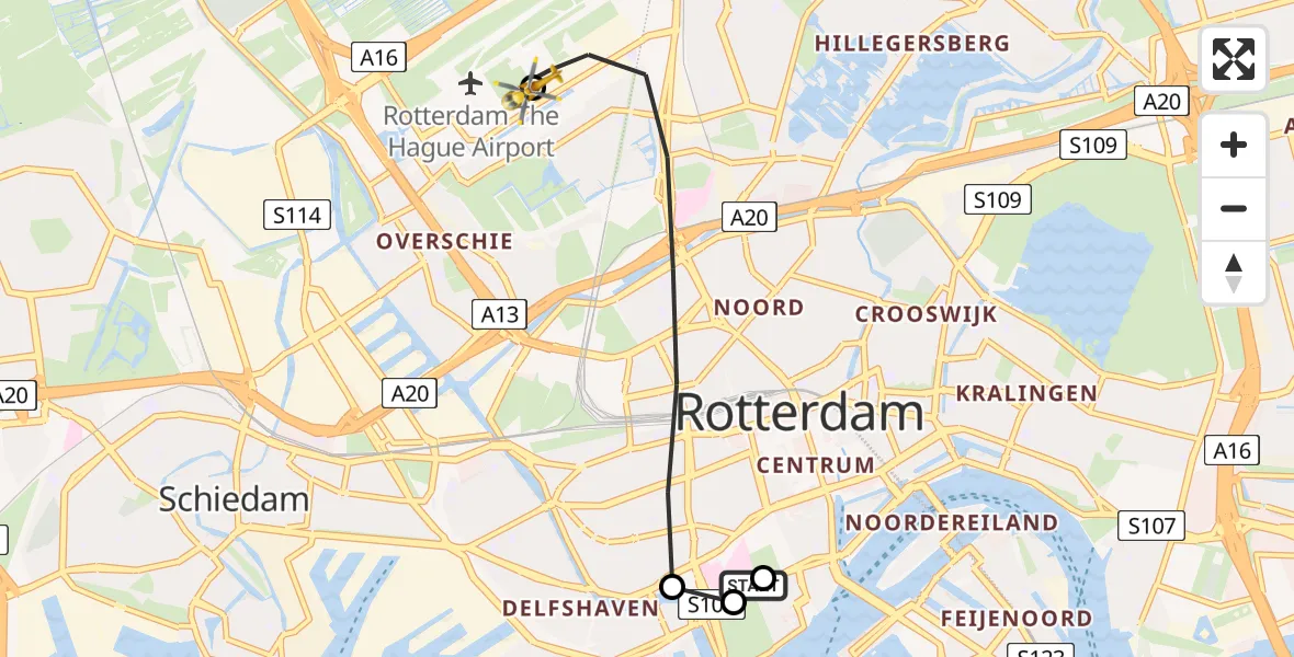 Vluchtroute Traumahelikopter Leids Universitair Medisch Centrum (LUMC) - Rotterdam The Hague Airport, 04 juni 2026, 08:38