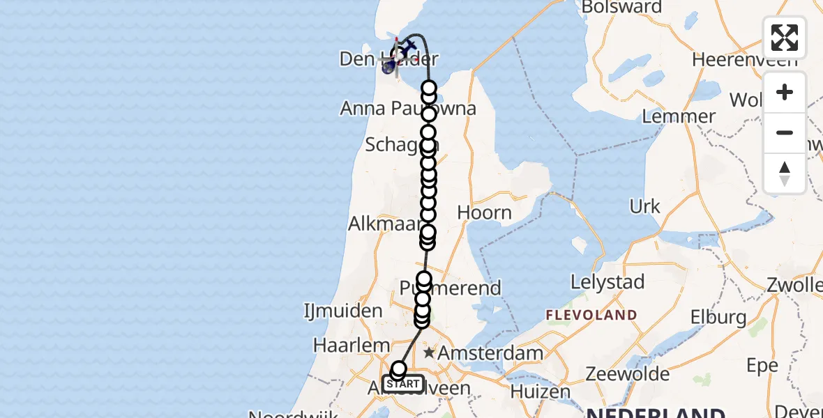 Vluchtroute Politiehelikopter Amsterdam Vliegveld Schiphol - Den Helder, 04 juni 2026, 08:39