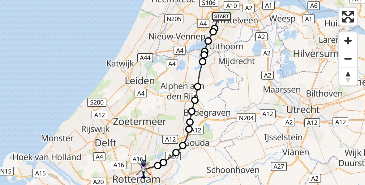 Vluchtroute Politiehelikopter Amsterdam Vliegveld Schiphol - Rotterdam, 04 juni 2026, 09:11