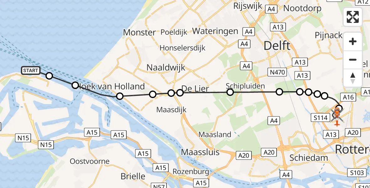 Vluchtroute Kustwachthelikopter Maasvlakte Rotterdam - Rotterdam The Hague Airport, 04 juni 2026, 09:12