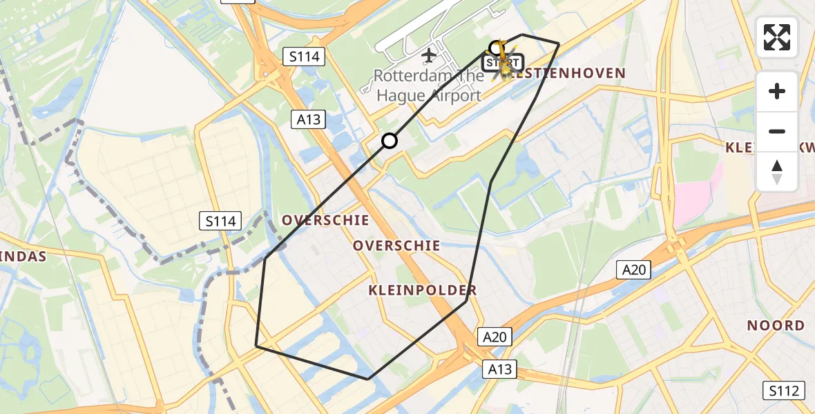 Vluchtroute Traumahelikopter Rotterdam The Hague Airport - Rotterdam The Hague Airport, 04 juni 2026, 09:50