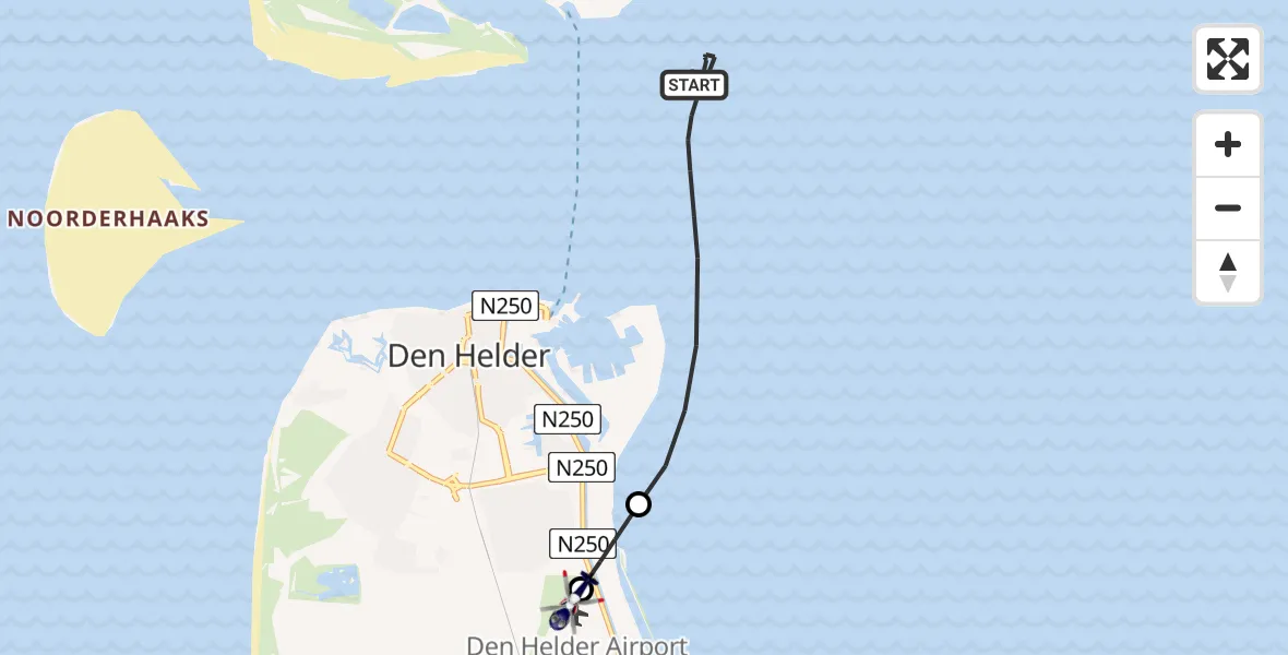 Vluchtroute Politiehelikopter Waddenzee - Militair vliegveld De Kooy / Den Helder Airport, 04 juni 2026, 10:01