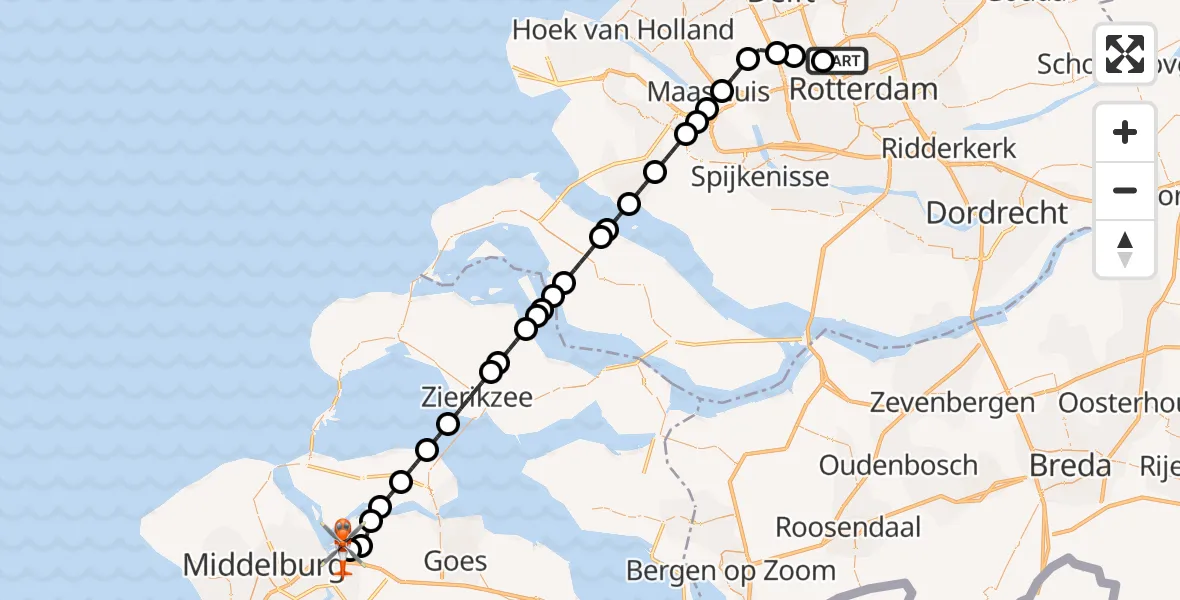 Vluchtroute Kustwachthelikopter Rotterdam The Hague Airport - Vliegveld Midden-Zeeland, 04 juni 2026, 10:19