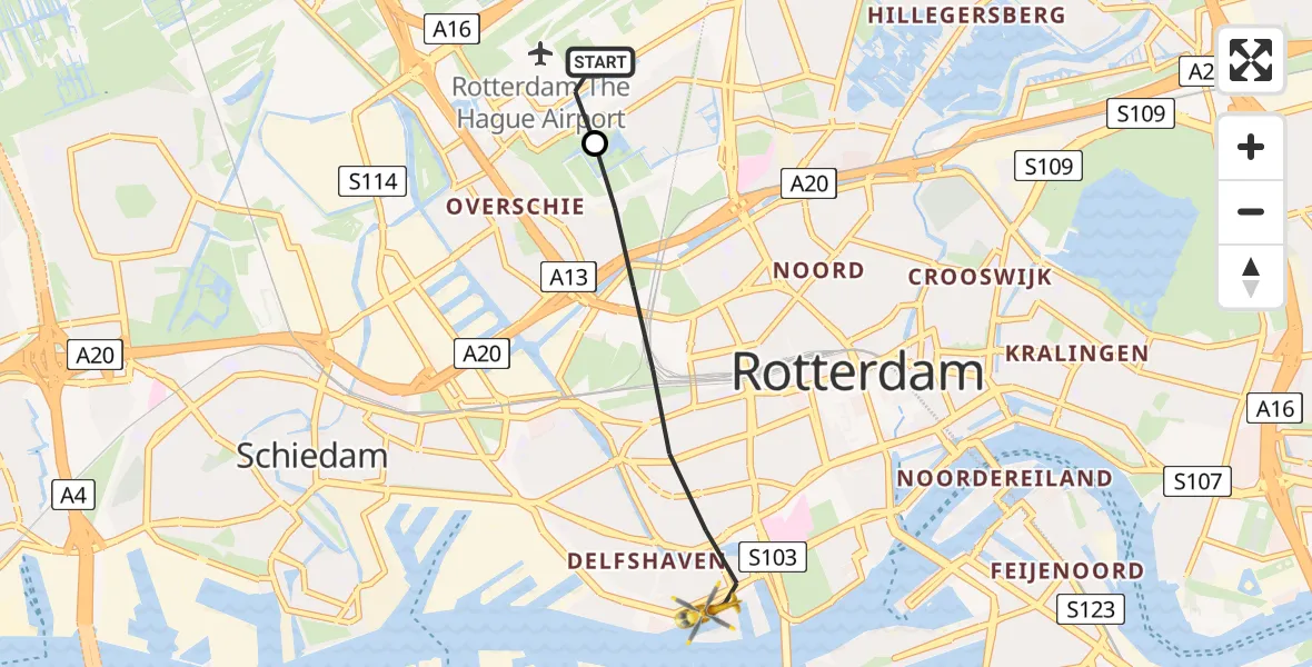 Vluchtroute Traumahelikopter Rotterdam The Hague Airport - Rotterdam, 04 juni 2026, 10:55