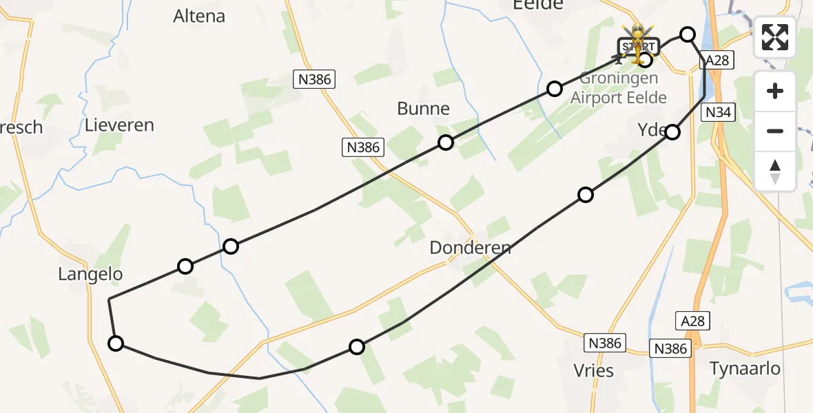 Vluchtroute Traumahelikopter Groningen Airport Eelde - Groningen Airport Eelde, 04 juni 2026, 11:27