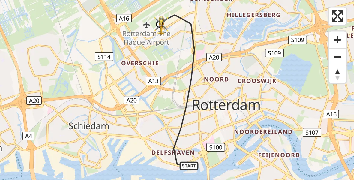 Vluchtroute Traumahelikopter Rotterdam - Rotterdam The Hague Airport, 04 juni 2026, 11:32