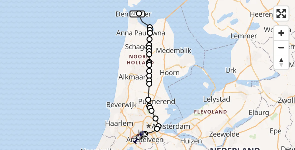 Vluchtroute Politiehelikopter Den Helder - Amsterdam Vliegveld Schiphol, 04 juni 2026, 11:36