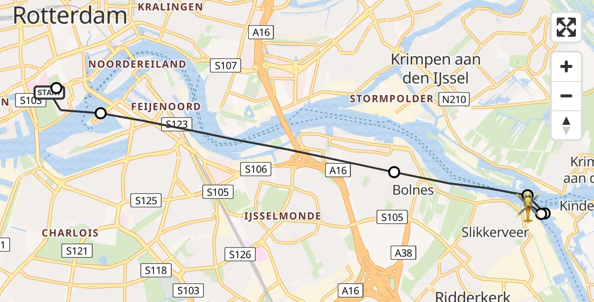 Vluchtroute Traumahelikopter Leids Universitair Medisch Centrum (LUMC) - Ridderkerk, 04 juni 2026, 13:13