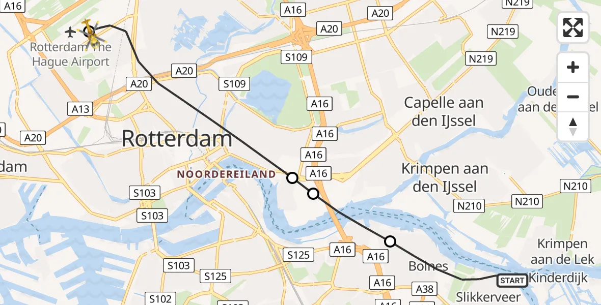 Vluchtroute Traumahelikopter Ridderkerk - Rotterdam The Hague Airport, 04 juni 2026, 13:42
