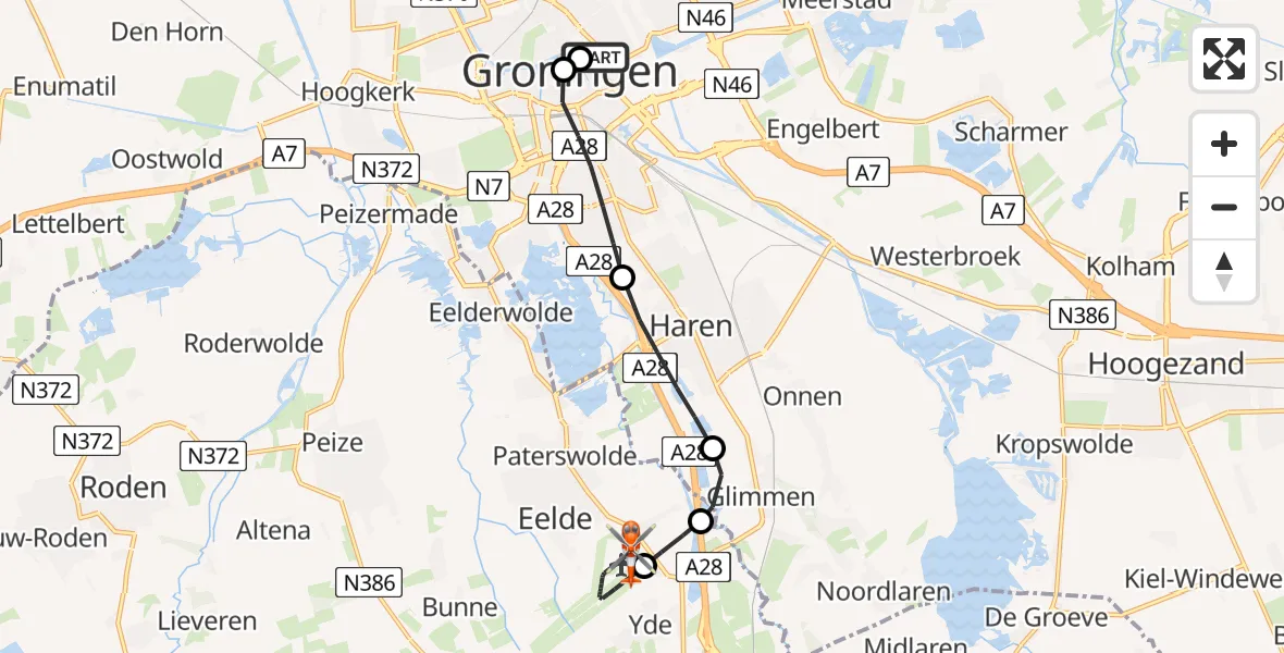 Vluchtroute Kustwachthelikopter Universitair Medisch Centrum Groningen - Groningen Airport Eelde, 04 juni 2026, 13:45