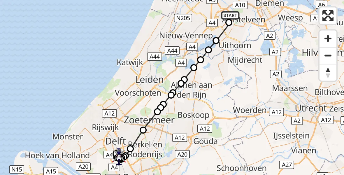 Vluchtroute Politiehelikopter Amsterdam Vliegveld Schiphol - Delft, 04 juni 2026, 14:12