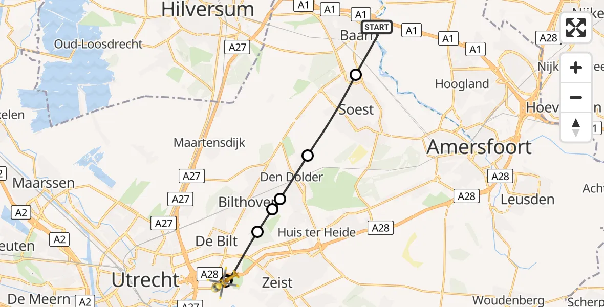 Vluchtroute Traumahelikopter Baarn - University Medical Center Utrecht Heliport, 04 juni 2026, 14:34