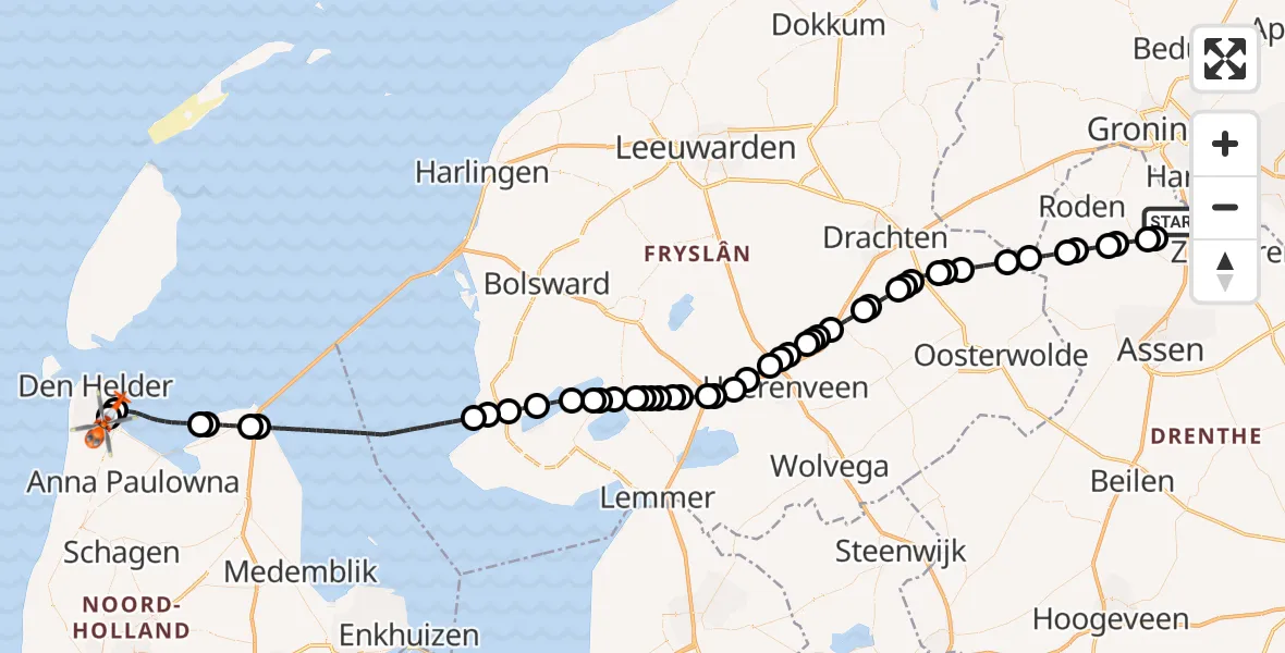 Vluchtroute Kustwachthelikopter Groningen Airport Eelde - Militair vliegveld De Kooy / Den Helder Airport, 04 juni 2026, 14:38